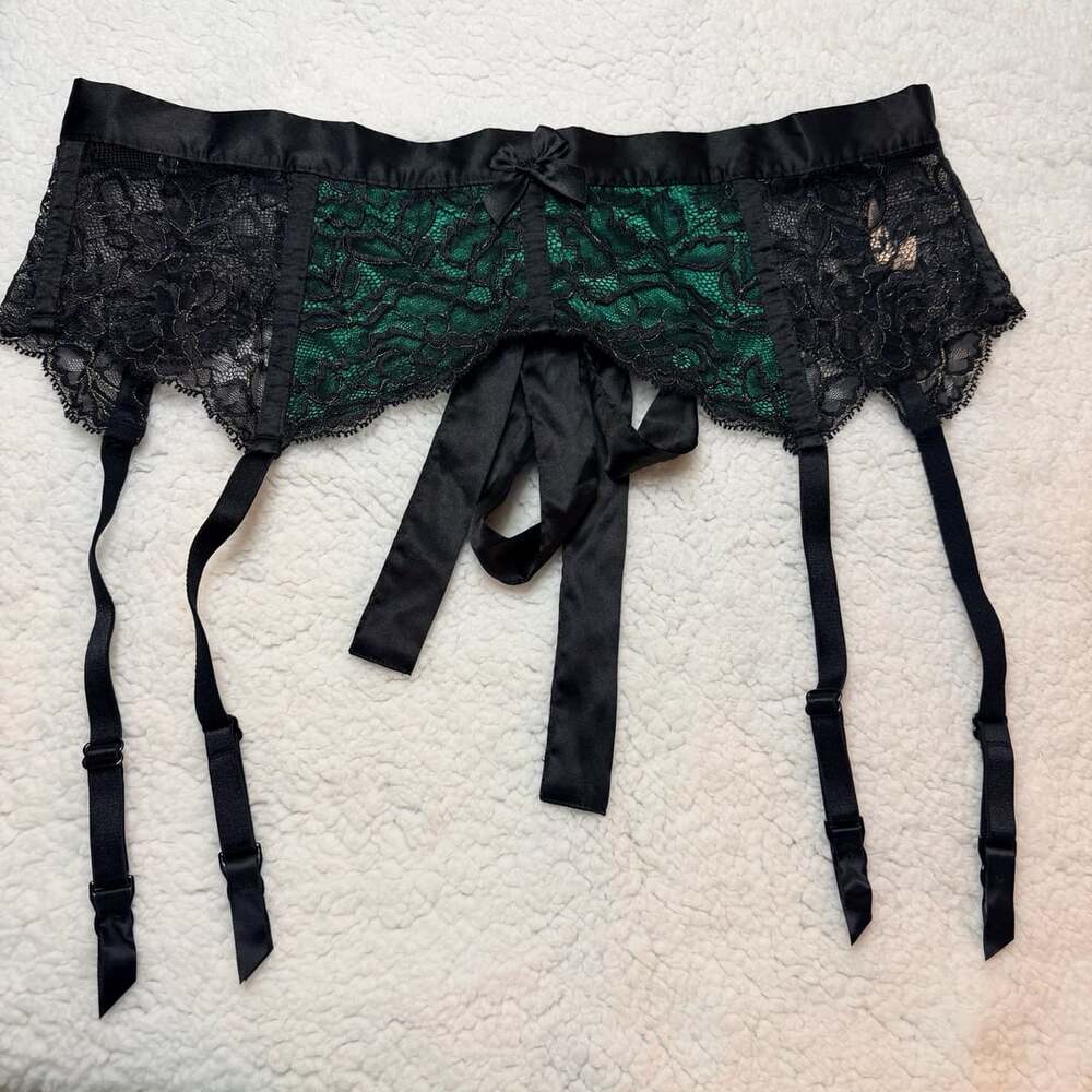 Victoria's Secret Black And Green Lace Garter Belt